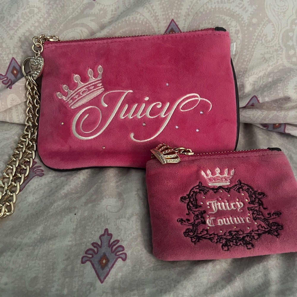 Juicy Couture Pink Velvet Bag Set with Gold Chain